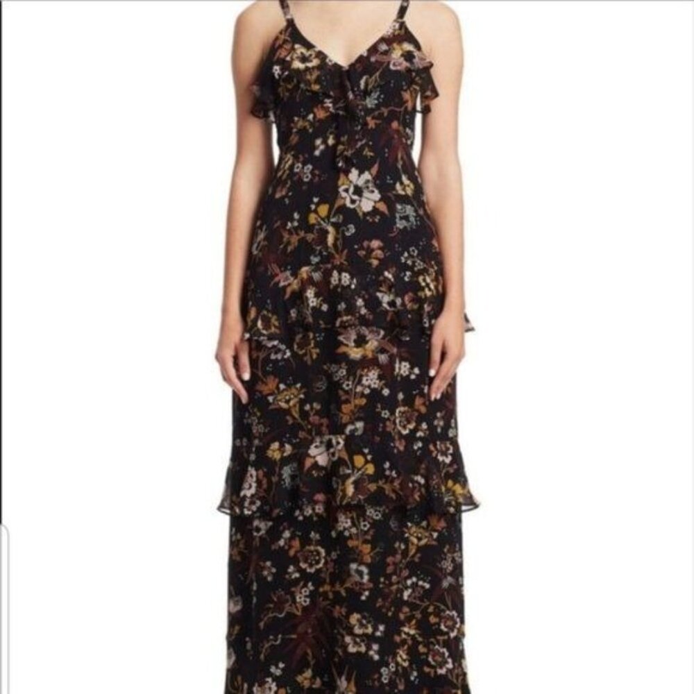 A.L.C Tiered Floral Maxi Tie Front Sleeveless Dress 4